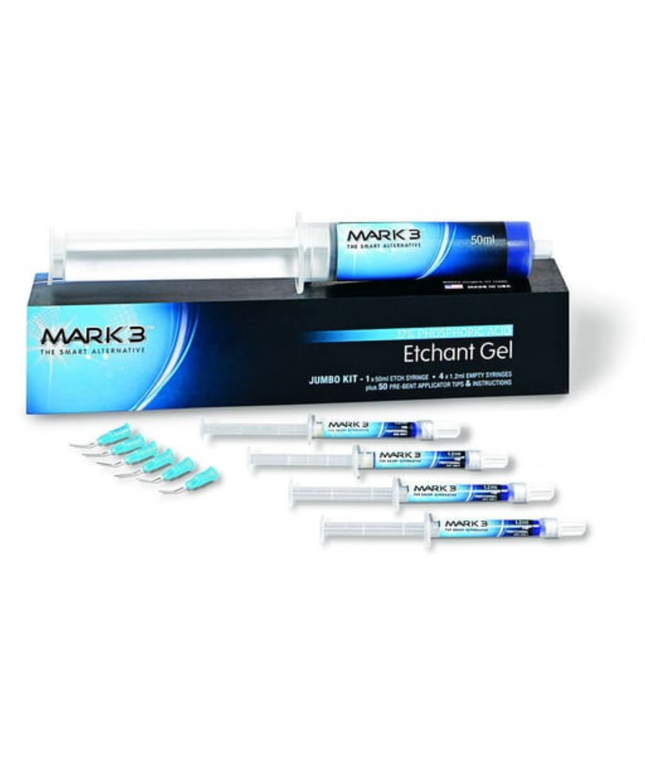 Mark3 - Etchant Gel 37% Jumbo Kit 50ml. Syringe (1x50ml. Syr., 4x1.2ml. Empty Syr. & 50 Tips)