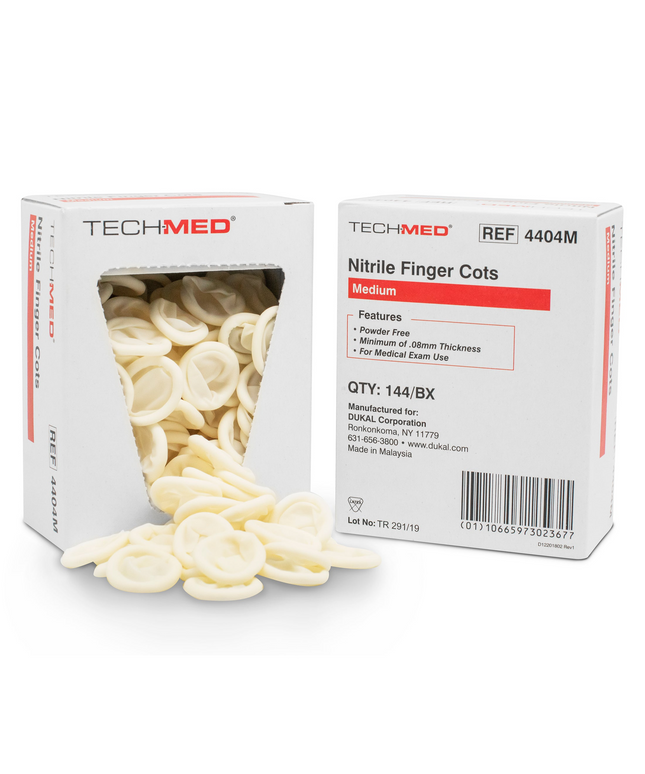 Dukal - Nitrile Finger Cots, Size Medium, Latex-Free and Powder Free, Box of 144.