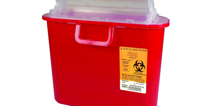 Medegen Sharps Container, 5.4Qt Red, Locking Lid, 10.5'W x 3.5'D x 10.5'H