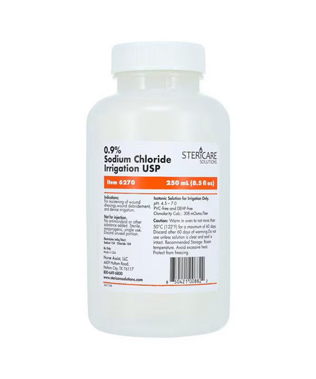 Nurse Assist Saline 0.9%, Sterile 250mL, Screw Top Bottle