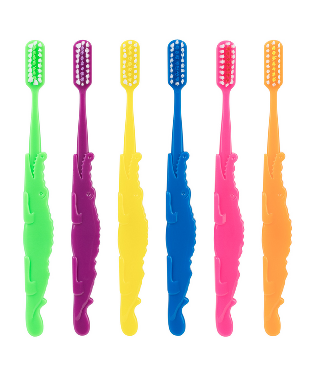 Practicon - Child Toothbrushes Alligator-Shaped Handle Narrow Neck & Classic-Shaped Head Soft