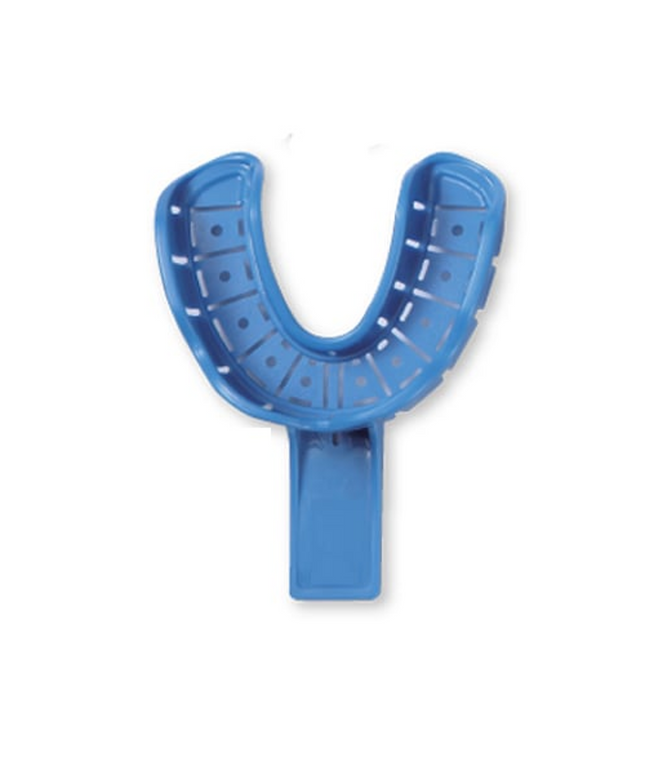 Premium Plus - #4 Medium Lower Full-Arch Perforated Plastic Disposable Impression Trays With Rim 10/Pk