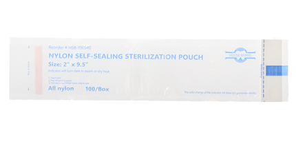 HSB - 2" x 9.5" - NYLON Self-Sealing Sterilization Pouch, 100/Box. All nylon