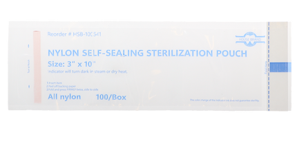 HSB - 3" x 10" - NYLON Self-Sealing Sterilization Pouch, 100/Box. All nylon