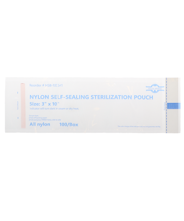 HSB - 3" x 10" - NYLON Self-Sealing Sterilization Pouch, 100/Box. All nylon