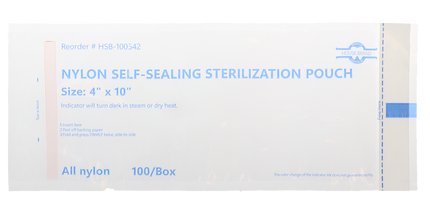 HSB - 4" x 10" - NYLON Self-Sealing Sterilization Pouch, 100/Box. All nylon