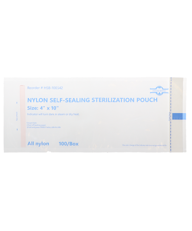 HSB - 4" x 10" - NYLON Self-Sealing Sterilization Pouch, 100/Box. All nylon