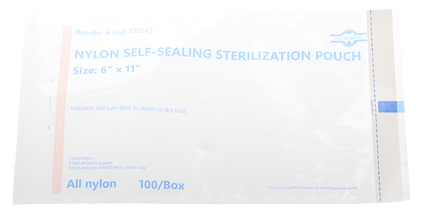 HSB - 6" x 11" - NYLON Self-Sealing Sterilization Pouch, 100/Box. All nylon