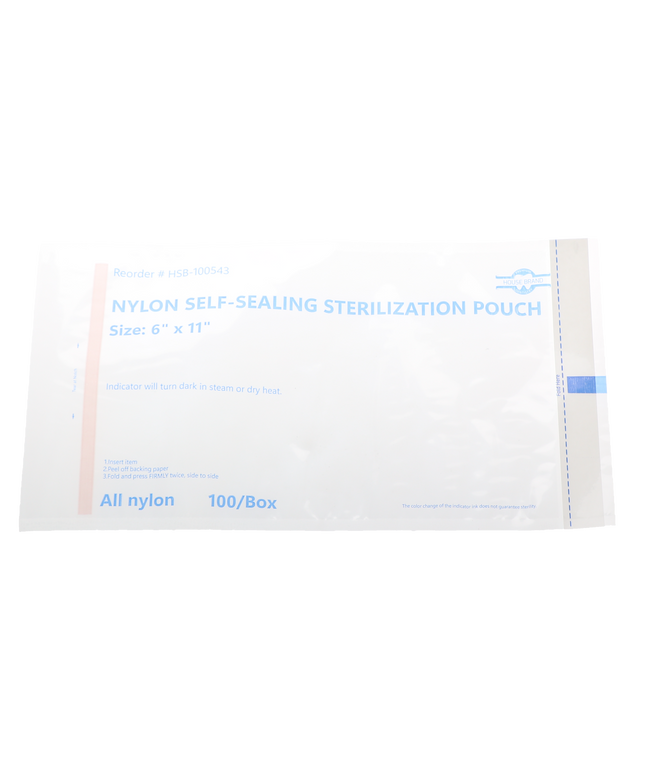 HSB - 6" x 11" - NYLON Self-Sealing Sterilization Pouch, 100/Box. All nylon