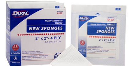 Dukal - Sponge, 2" x 2", Non-Woven New Sponge, Sterile, 4-Ply, 2/pk,