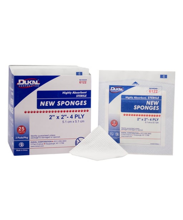 Dukal - Sponge, 2" x 2", Non-Woven New Sponge, Sterile, 4-Ply, 2/pk,