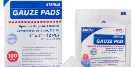 Dukal - Gauze Pad, 2" x 2", 12-Ply, Sterile, 100/bx,