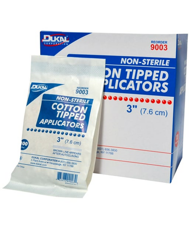 Dukal - Applicator, 3" Cotton Tip, Non-Sterile, 100/bg,
