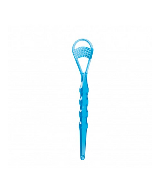 Tong-Clin Delux tongue cleaner with Brush and Scraper, translucent blue color
