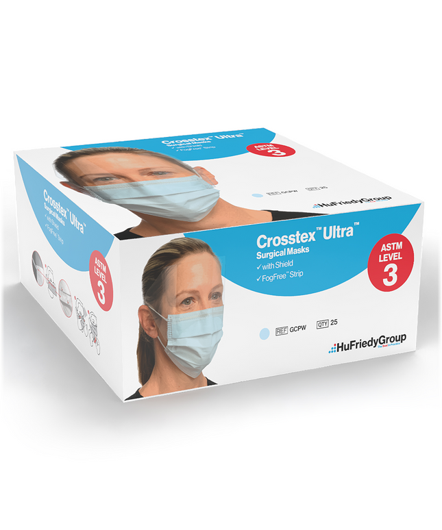 Crosstex - Ultra No-Fog - Face Mask w/Shield - 25-box - Blue ASTM 3