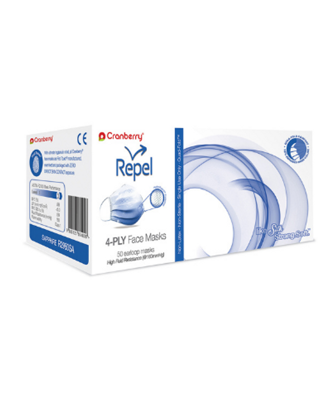 Repel 4-Ply Premium Face Mask 50/Bx Sapphire ASTM 3