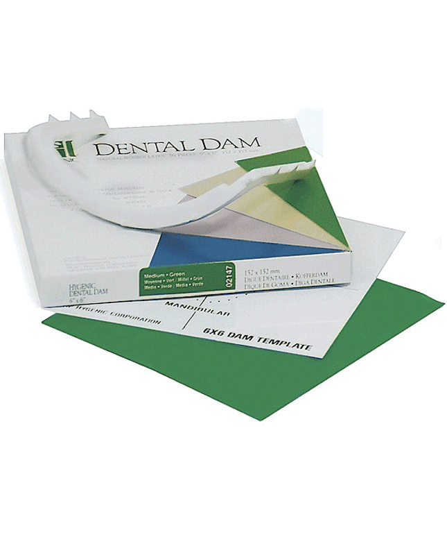 Coltene - Hygenic 6" x 6" Medium Green Non-Latex Dental Dam, Package of 75