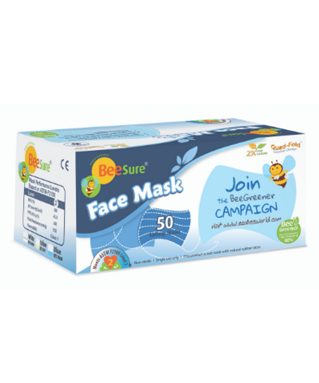 BeeSure Earloop Masks Yellow 50/Bx ASTM 2