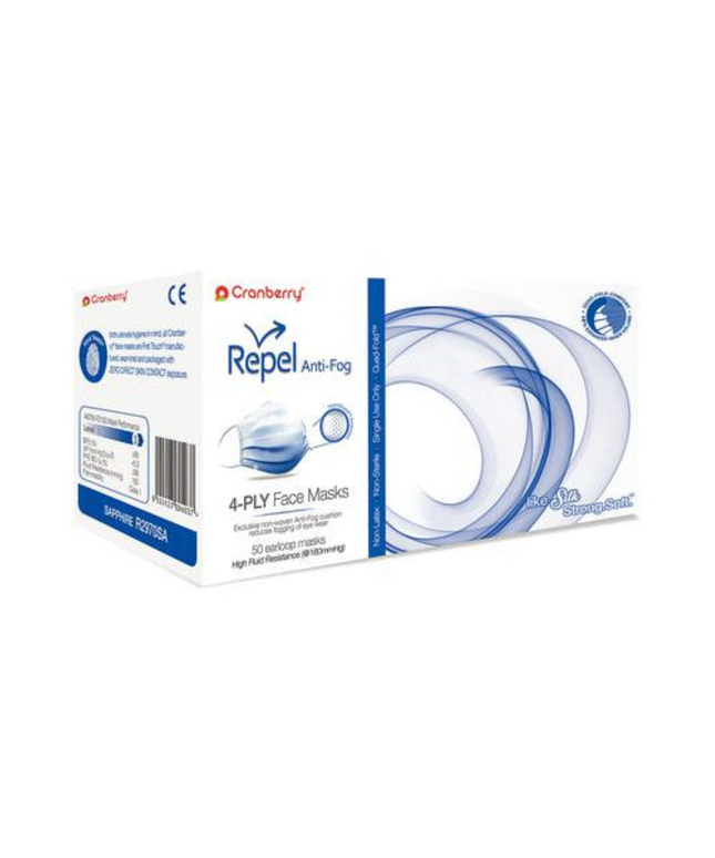 Cranberry - Repel 4-Ply Premium Anti-Fog Face Mask 50/Bx Pearl Silver ASTM 3