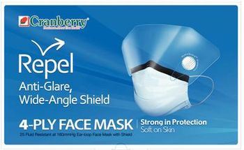 Repel 4-Ply Premium Face Mask w/Shield 25/Bx Pearl Silver ASTM 3
