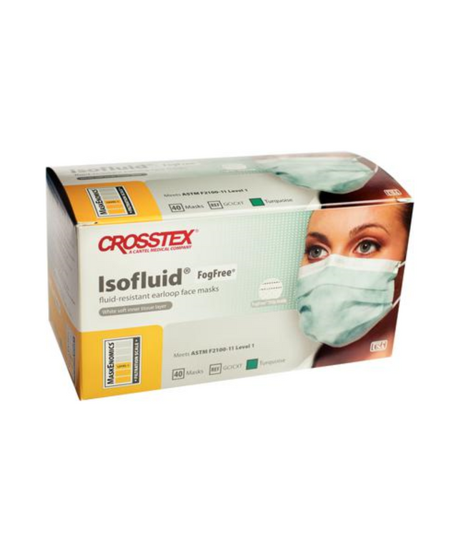 Crosstex - Isofluid FogFree Earloop Mask 40/Bx Turquoise - Level-1