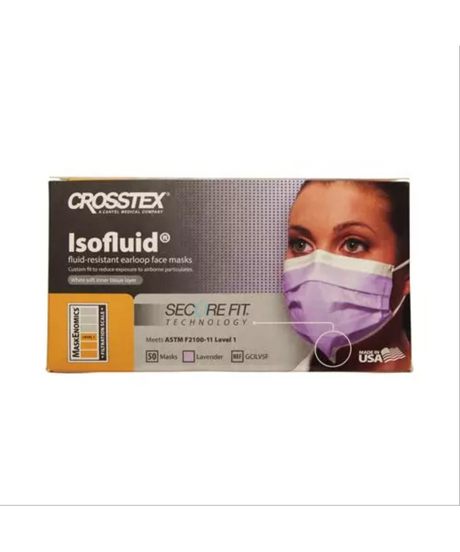 Crosstex - SecureFit Isofluid Earloop Mask Lavender 50/Bx - ASTM 1