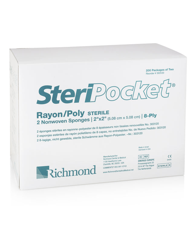 Richmond - SteriPocket Rayon/Poly Nonwoven Sterile 2x2 8-Ply 2/Pk x 200 Pks/Box